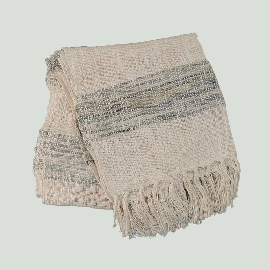 Blue and Beige Textured Throw